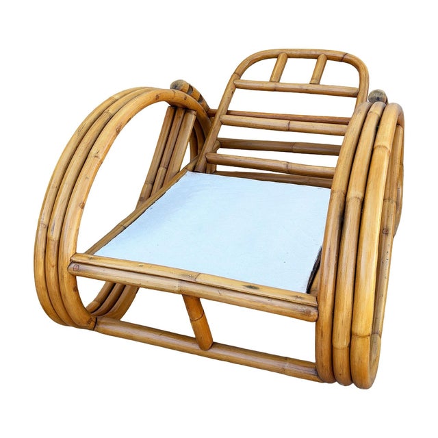 1950s Restored Mid-Century 3/4 Round Pretzel Arm Rattan Lounge Chair Set For Sale - Image 18 of 18