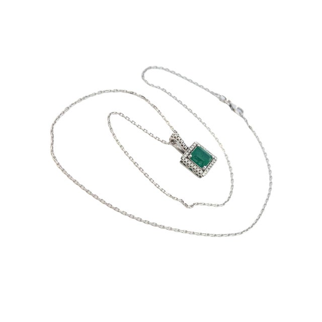 Natural Emerald Diamond Necklace 18" 14k WG 2 TCW Certified For Sale - Image 4 of 11