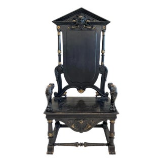 19th Century French Antique Black Throne From Paris For Sale