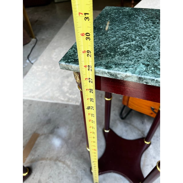 Vintage Pair of Green Stone Top Skinny Square Side Tables For Sale - Image 4 of 5