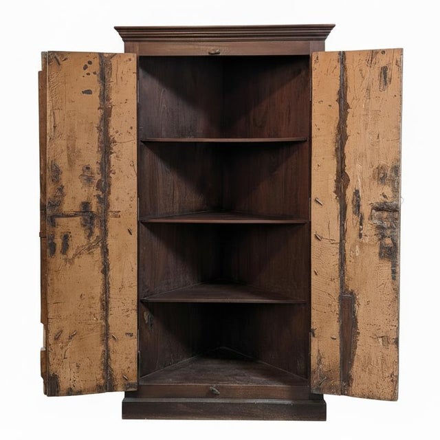 Far Pavilions 1970s Rustic Ranch Style 48" Wide Antique Door Corner Armoire For Sale - Image 4 of 6