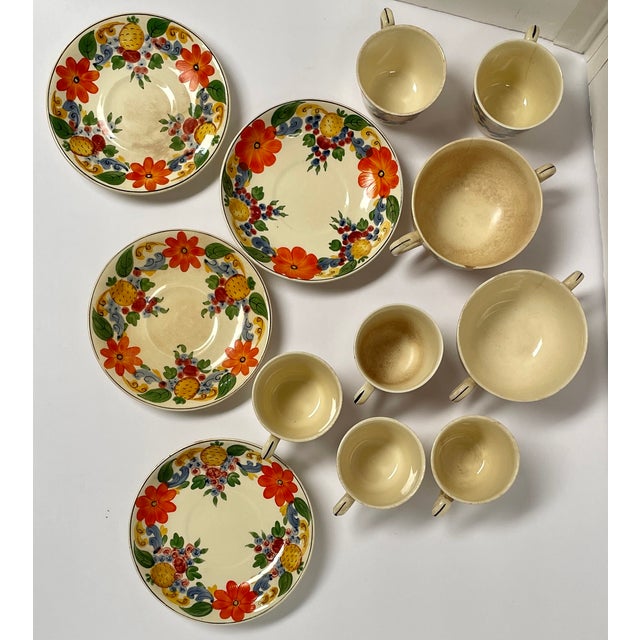 Shabby Chic 1920s Royal Adams Titan Ware Hand Painted English China “Maytime” Cups and Saucers For Sale - Image 3 of 10