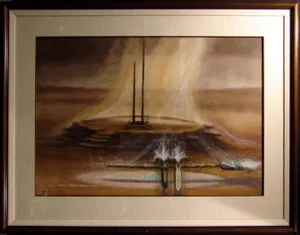 1990s Larry Fodor Orenda Original Mixed Media Painting Art Custom Framed Artwork