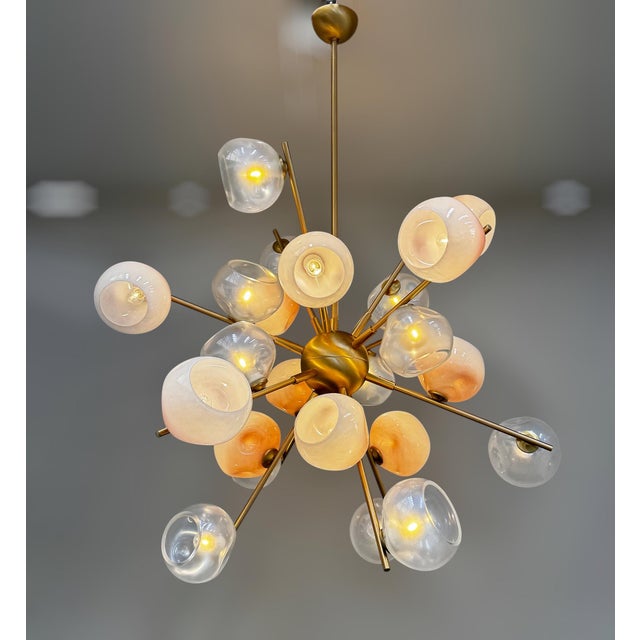 Glass 21st Century Opaline and Ombre Blush Murano Glass Sputnik Chandelier by Fabio LTD For Sale - Image 7 of 11
