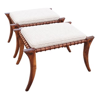 Solid Walnut Klismos Ottomans With Cushions For Sale