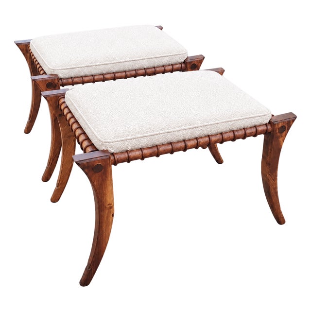 Solid Walnut Klismos Ottomans With Cushions For Sale