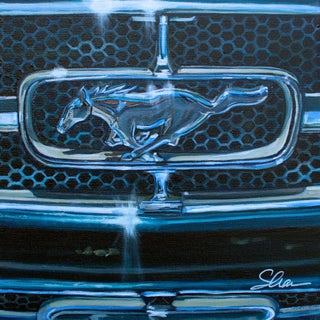 1965 Ford Mustang Grill - Dynasty Green by Shan Fannin | Acrylic on cotton canvas Close-up of a Mustang grill For Sale