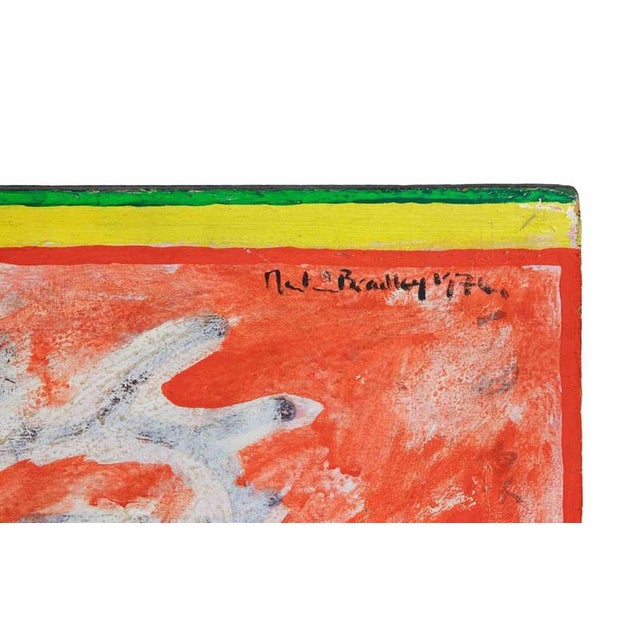 Oil on plywood realized by Martin Bradley in 1974. Hand signed and dated in top right corner; hand signed and titled on...