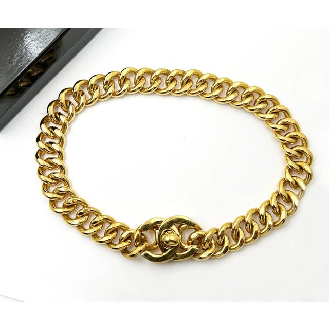 Contemporary Chanel Super Rare Vintage Gold Plated CC Turnlock Large Chain Choker Necklace For Sale - Image 3 of 5