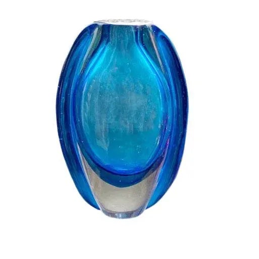 Glass Vintage Mid Century Blue Art Glass Vase For Sale - Image 7 of 7