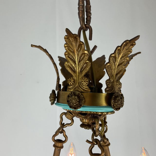 1950s Small Brass and Enamel Empire Chandelier For Sale - Image 12 of 14