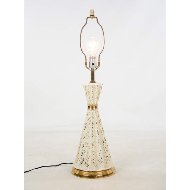 Mid-Century Modern Cream and Gold Table Lamp | Chairish