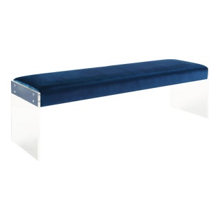Envy Blue Velvet & Acrylic Bench For Sale