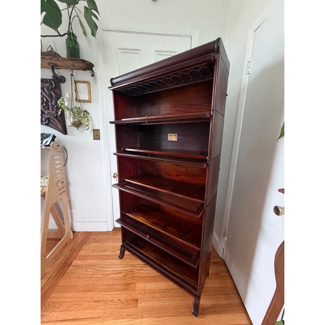 Antique 5 Stack Barrister Bookcase Lundstrom Arts & Crafts Mahogany & Leaded Glass Circa 1920 For Sale - Image 10 of 12