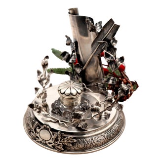 Silver Inkwell with Quill Holder For Sale