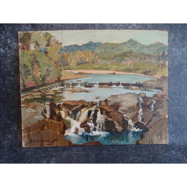 Paper 1952 "The Cataracts" Modern Abstract Oil Painting on Board by S. Miyawaki, Framed For Sale - Image 7 of 10