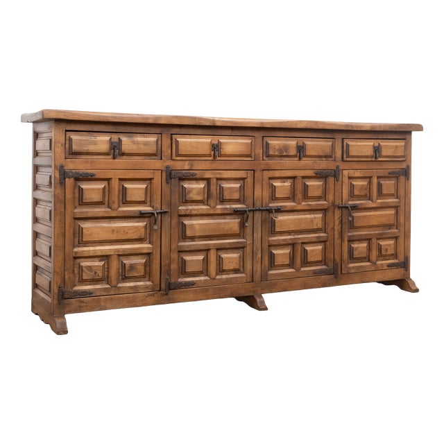 Vintage Spanish Brutalist Sideboard with Carved Panels, 1950 For Sale