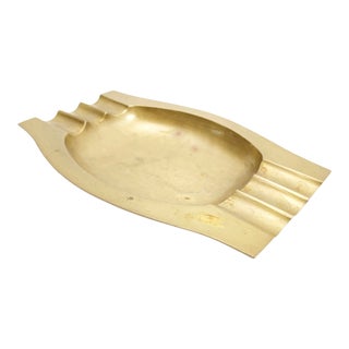 Art Deco Large Sleek Geometric Brass Ashtray For Sale