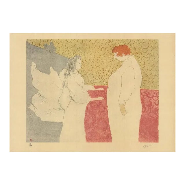 1973 Henri de Toulouse-Lautrec 'Femme Au Lit' Vintage Red,Yellow,White France Lithograph For Sale