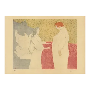 1973 Henri de Toulouse-Lautrec 'Femme Au Lit' Vintage Red,Yellow,White France Lithograph