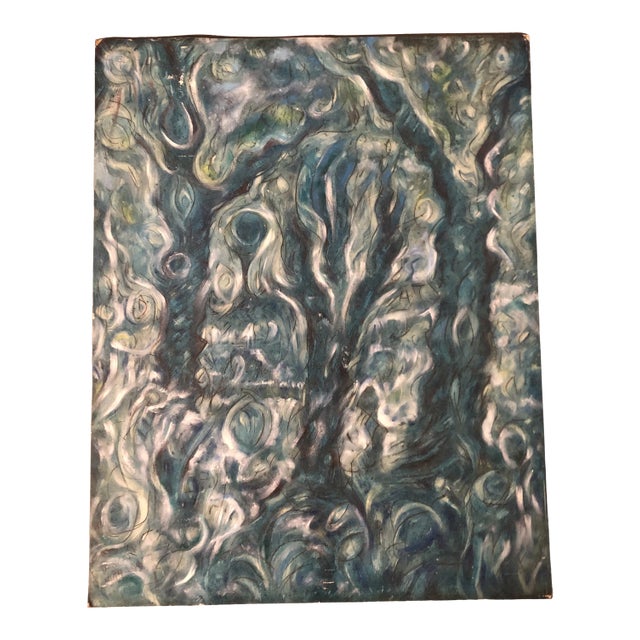 Original Vintage Peter Duncan Abstract Encaustic/Drawing Signed Painting “ Tree & Field” For Sale