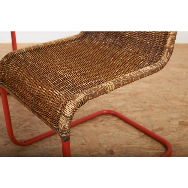 Table with Chairs in Red Lacquered Tubular Steel by S. Meier for Rohrmöbelfabrik, 1920s, Set of 3 For Sale - Image 9 of 17