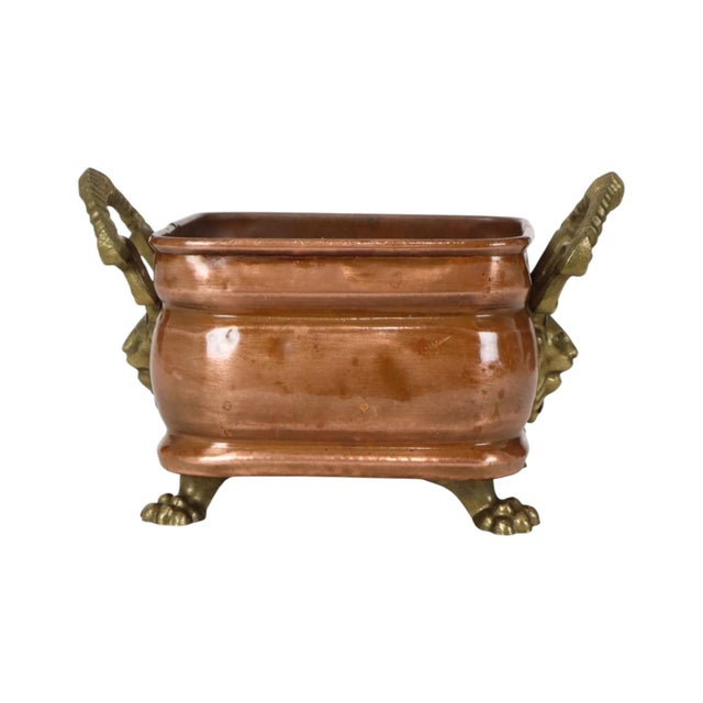 Antique 19th Century Copper Planter with Claw Feet and Lion Heads, 1890s For Sale - Image 6 of 15