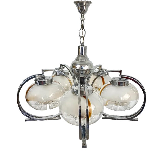 Italian Chrome and Murano Glass Chandelier from Mazzega, 1970s For Sale