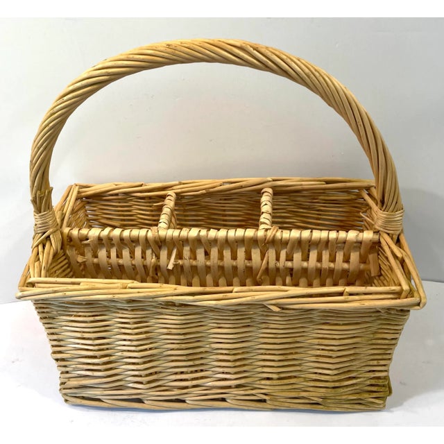 Mid-Century Modern Vintage Wicker Cutlery Basket For Sale - Image 3 of 7
