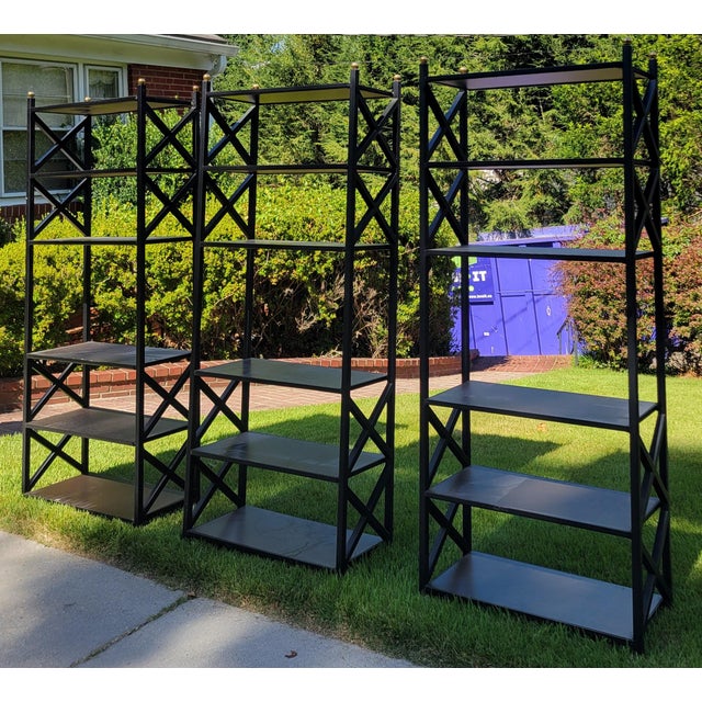 Mid-Century Modern 1960s Directoire Black Welded Steel and Wood Etagere For Sale - Image 3 of 5