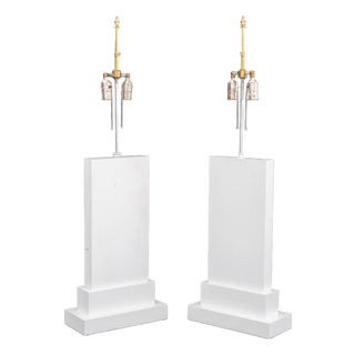 Minimalist White Painted Wood Table Lamps, Pair For Sale