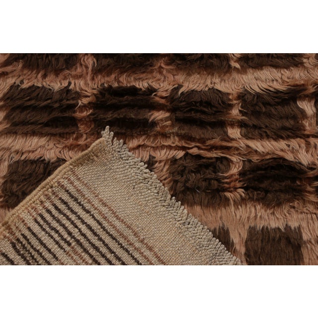 Beige Hand Knotted Vintage Tulu Rug Beige Brown Shag Pile Geometric Pattern For Sale - Image 8 of 8