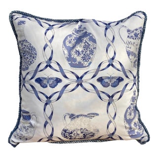 Terbaldi Butterflies and Pottery Square Designer Pillow With Down Feather Insert For Sale