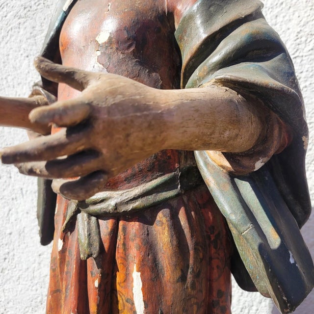 Polychrome Carved Saint Statues, 17th Century, Wood For Sale - Image 9 of 18