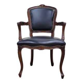 Vintage French Louis XV Style Chateau D’Ax Style Faux Leather Fauteuil Armchair For Sale