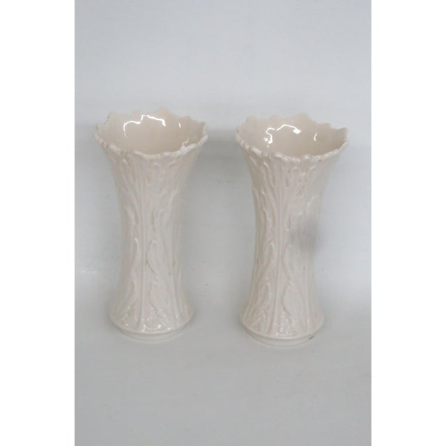 Ivory Lenox China Pair of 2 Ivory Porcelain Woodland Vases Acanthus Leaf Pattern 4929b For Sale - Image 8 of 15