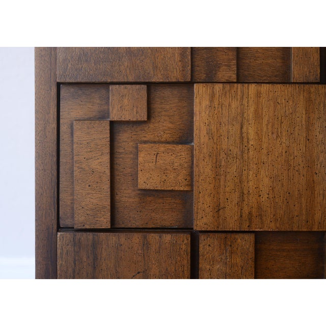 MCM Lane Brutalist Staccato Lowboy Dresser & Mirror Set For Sale - Image 11 of 18