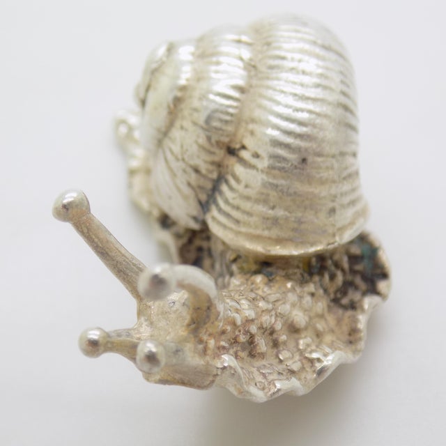 Silver Vintage Italian Handmade Genuine Silver Life Size Snail Solid Figurine, Made in Vicenza (Vi, Italy) For Sale - Image 8 of 11