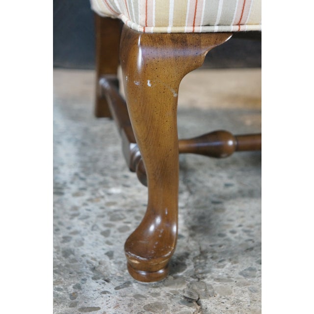 White 1980s Ethan Ellan Traditional Classics Queen Anne Maple Striped Library Wingback Chair For Sale - Image 8 of 18