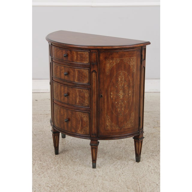 Traditional Theodore Alexander 4 Drawer 2 Door Mahogany Demilune Cabinet For Sale - Image 3 of 18