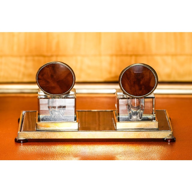 Luxury European Antique Art Deco Desk Inkwell Double Inkstand For Sale - Image 9 of 16