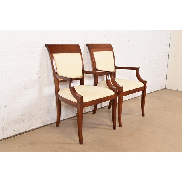 Baker Furniture Modern Regency Cherry Wood Upholstered Armchairs, Pair For Sale - Image 12 of 12