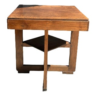 Small Vintage Modernist Square Side Table with Quadripod Base For Sale