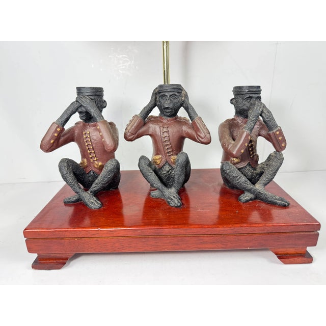 Vintage Wise Monkeys Table Lamp. See, Hear, Speak No Evil. For Sale - Image 10 of 12