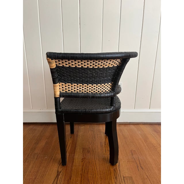 Mid 20th Century Vintage Black and Tan Rattan Arm Chair For Sale - Image 4 of 6