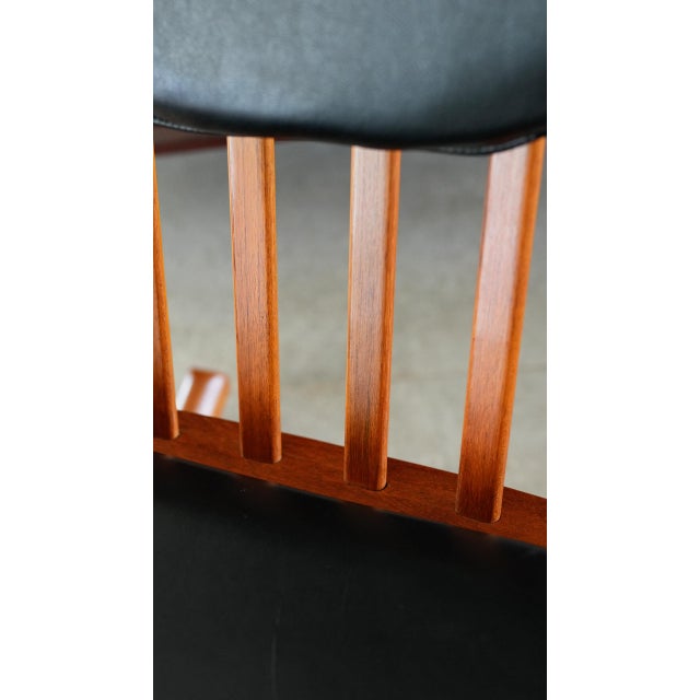 1960s Attributed to Benny Linden Danish Teak Rocking Chair | Reupholstered Black Leather For Sale - Image 11 of 13