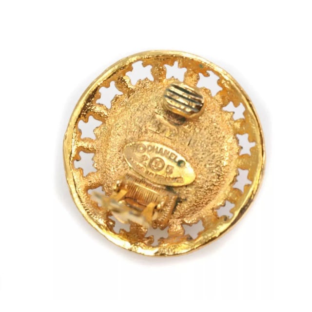 Late 20th Century Chanel Fashion Round Logo Design Purple Stone Gold Finish Clip on Earrings 25, 2 Pieces For Sale - Image 5 of 6