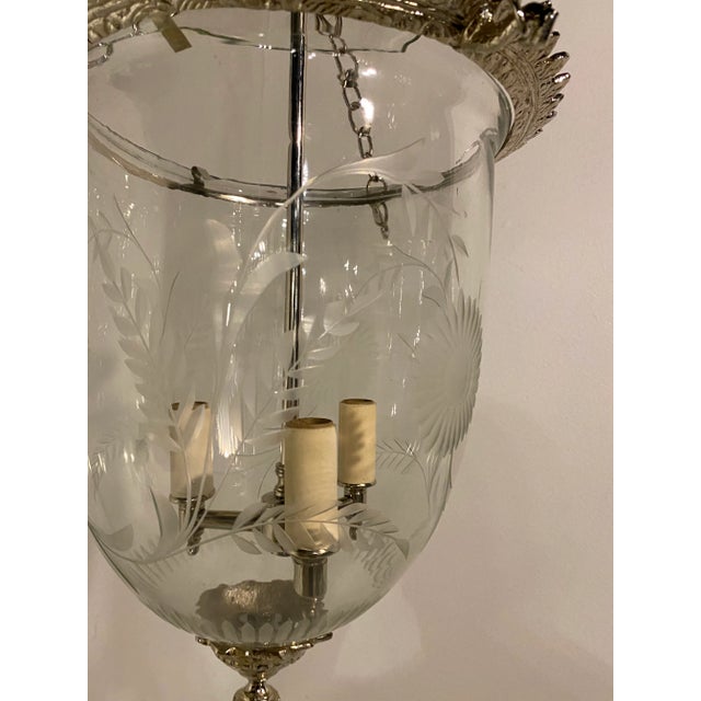 French 1930s French Silver Plated and Etched Glass Lantern For Sale - Image 3 of 9