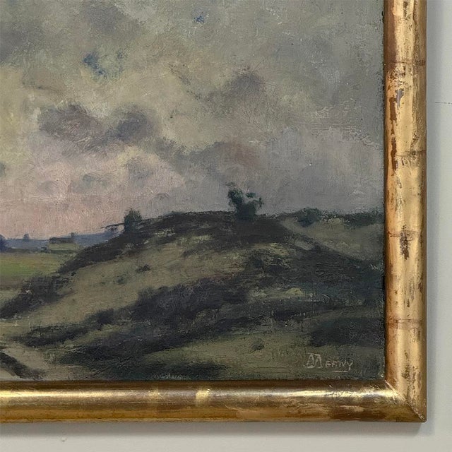 Gray Framed Oil Painting on Canvas by Désiré Merny (1865–1947) 'Country Road at Dusk' For Sale - Image 8 of 14