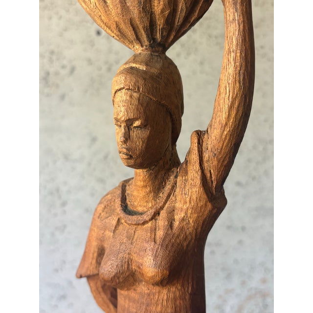Wood Vintage Roger François Haitian Carved Wood Market Woman Sculpture, Signed, 1970s For Sale - Image 7 of 8